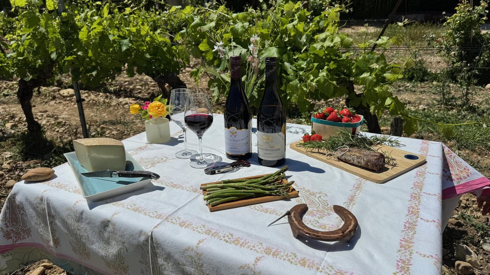 Table dressée au milieu des vignes